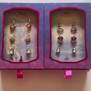 Disney Princess Clip On Earrings Set Hearts Roses Crowns